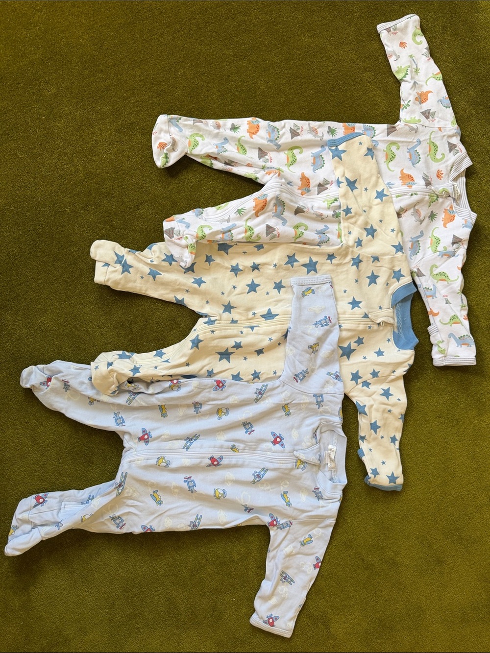 Kissy Kissy 3 Baby Footed Sleepers - Dinosaur, Stars, Vehicles 0-3 months